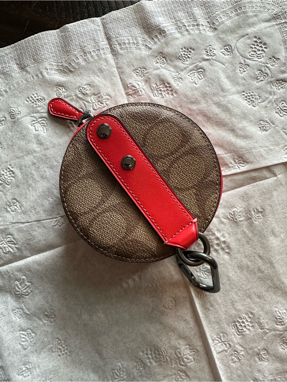 Coach Round Mini Coin Pouch in Brown with Red Trim - Picture 4 of 5